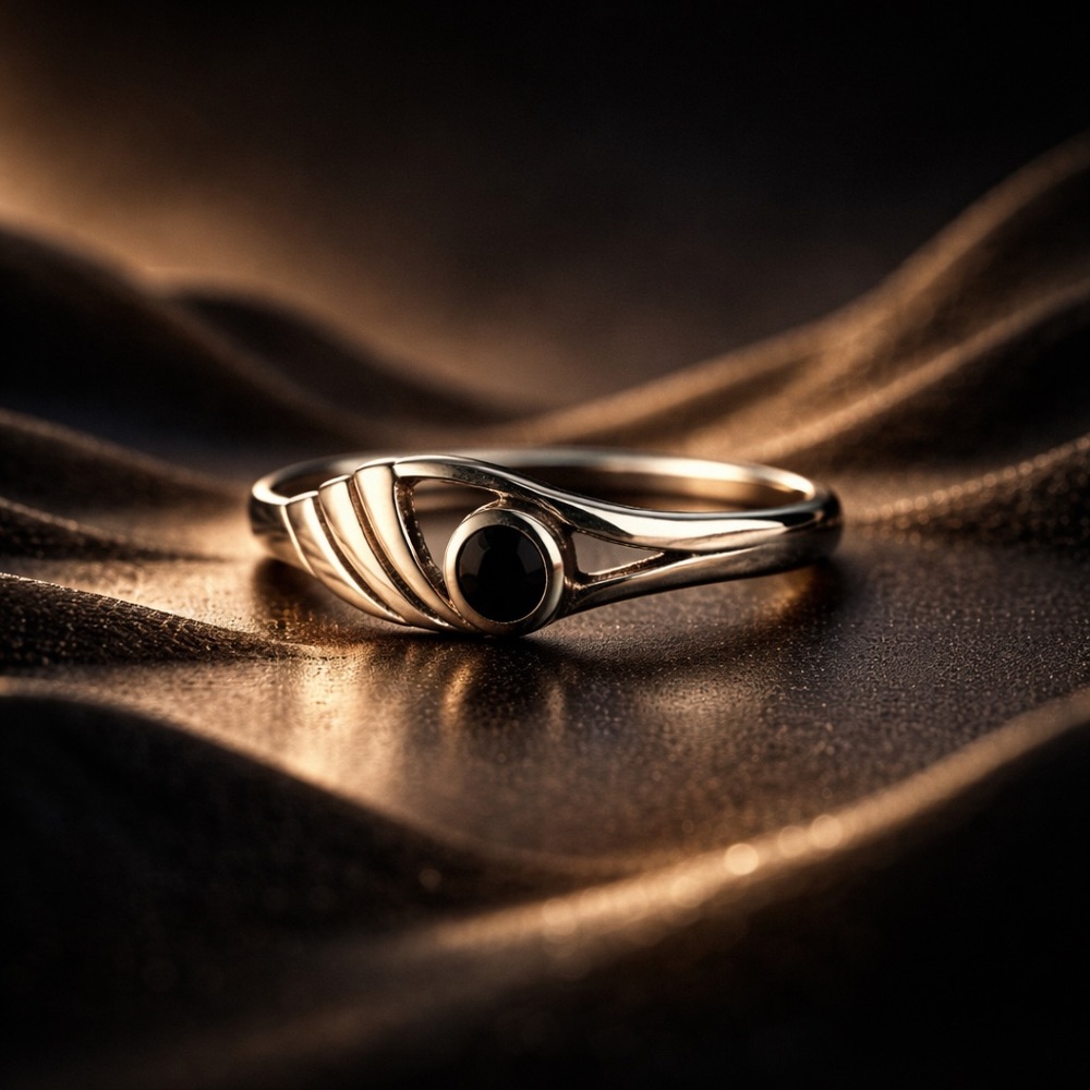 Silver Toned Black Agate Ring